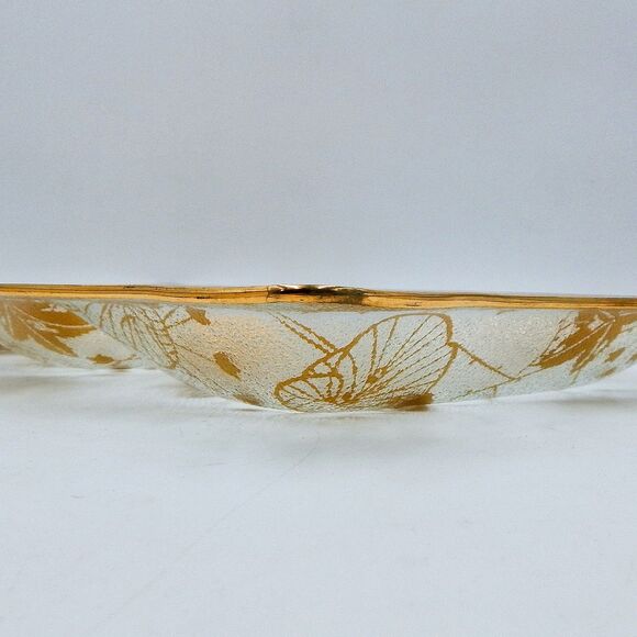 MCM Glass Divided Serving Tray Gold Leaf Graphic Hollywood Regency Unmarked - Picture 7 of 12